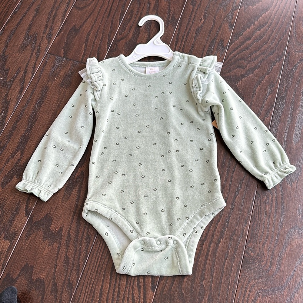 Ever & Ever Velour Heart Print Baby Bodysuit